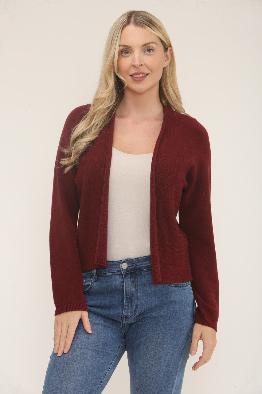 SOFT KNIT LONG SLEEVE CARDIGAN - BURGUNDY