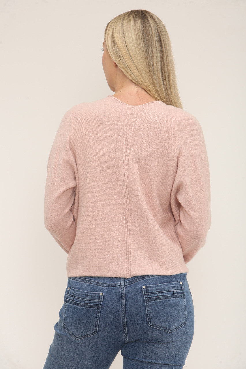 SOFT KNIT LONG SLEEVE CARDIGAN - SOFT PINK