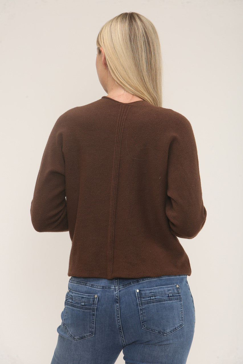 SOFT KNIT LONG SLEEVE CARDIGAN - BROWN