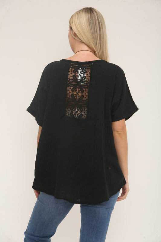 TOP MET GEHAAKT DETAIL OP DE RUG - ZWART