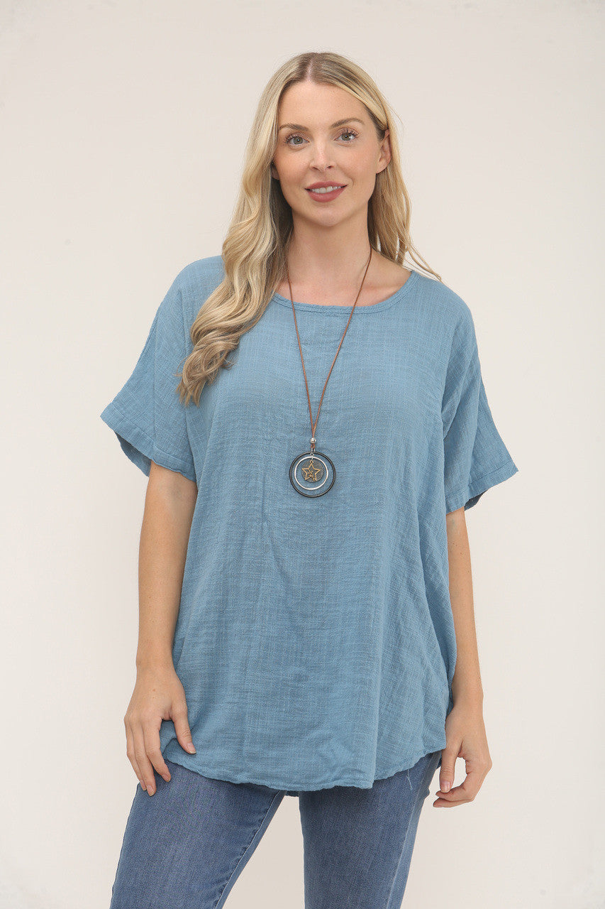 GEHAAKTE RUG TOP - DENIM