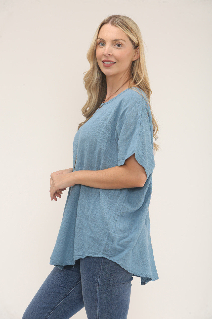 GEHAAKTE RUG TOP - DENIM