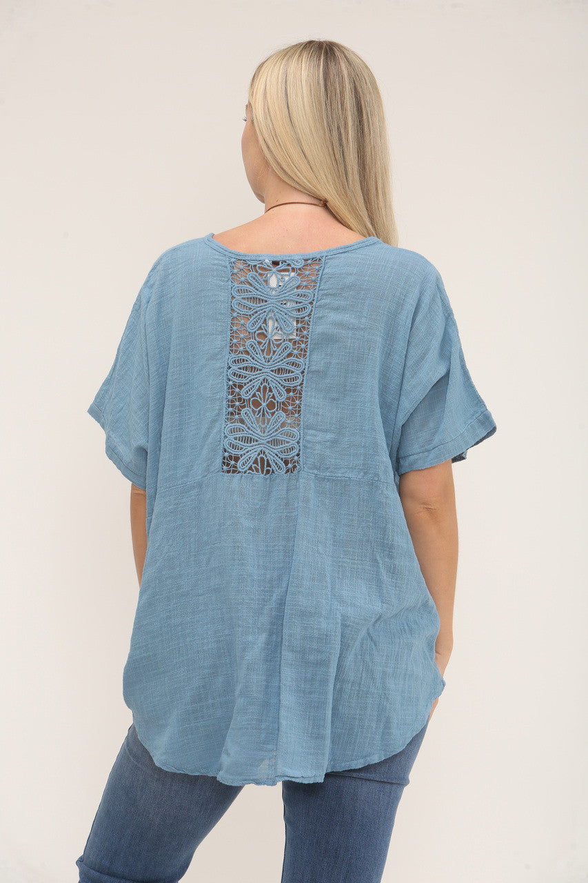 GEHAAKTE RUG TOP - DENIM