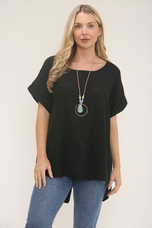TOP MET KNOPEN ACHTEROP EN KETTING ZWART