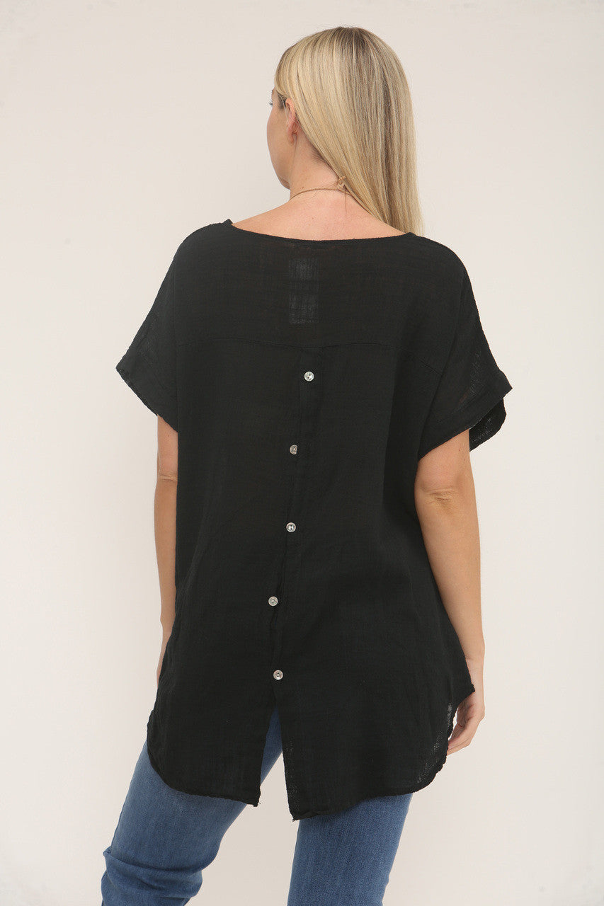 TOP MET KNOPEN ACHTEROP EN KETTING ZWART