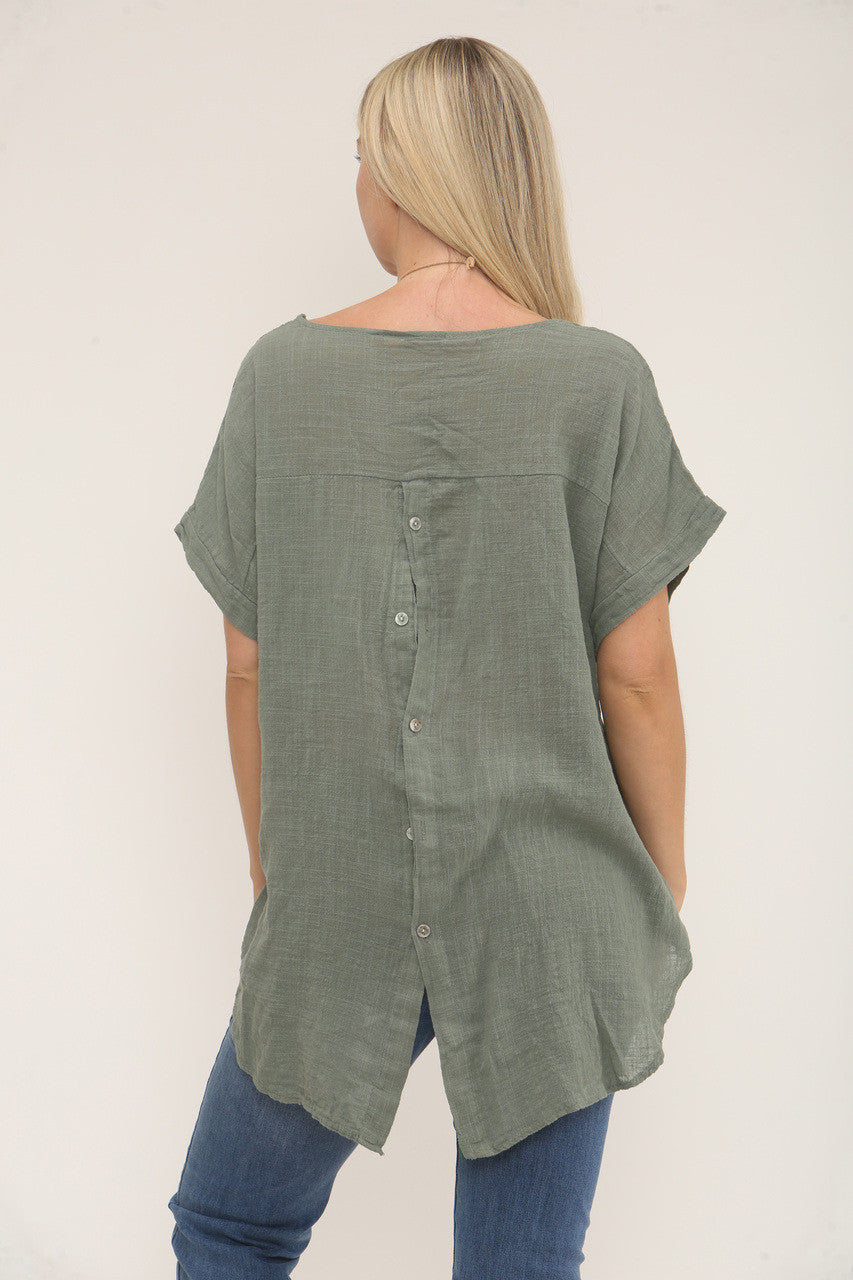 TOP MET KNOPEN OP DE ACHTERKANT EN KETTING KHAKI