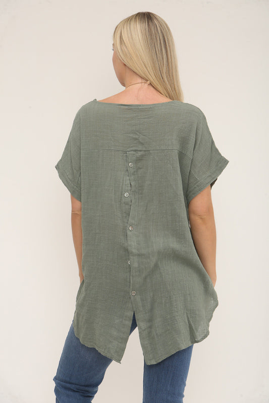 BUTTON BACK DETAIL TOP WITH NECKLACE KHAKI