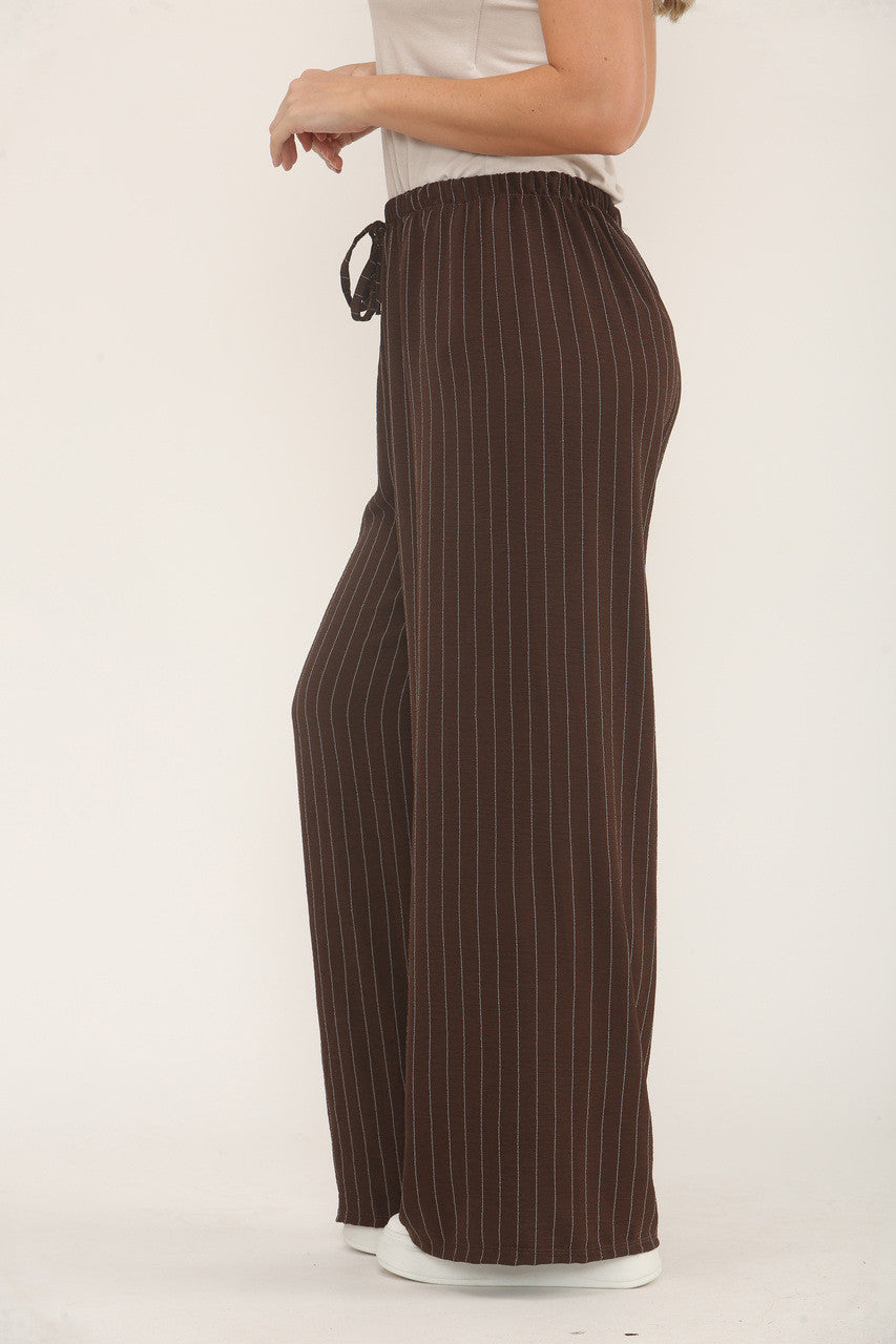 PINSTRIPE PRINT TROUSERS - BROWN