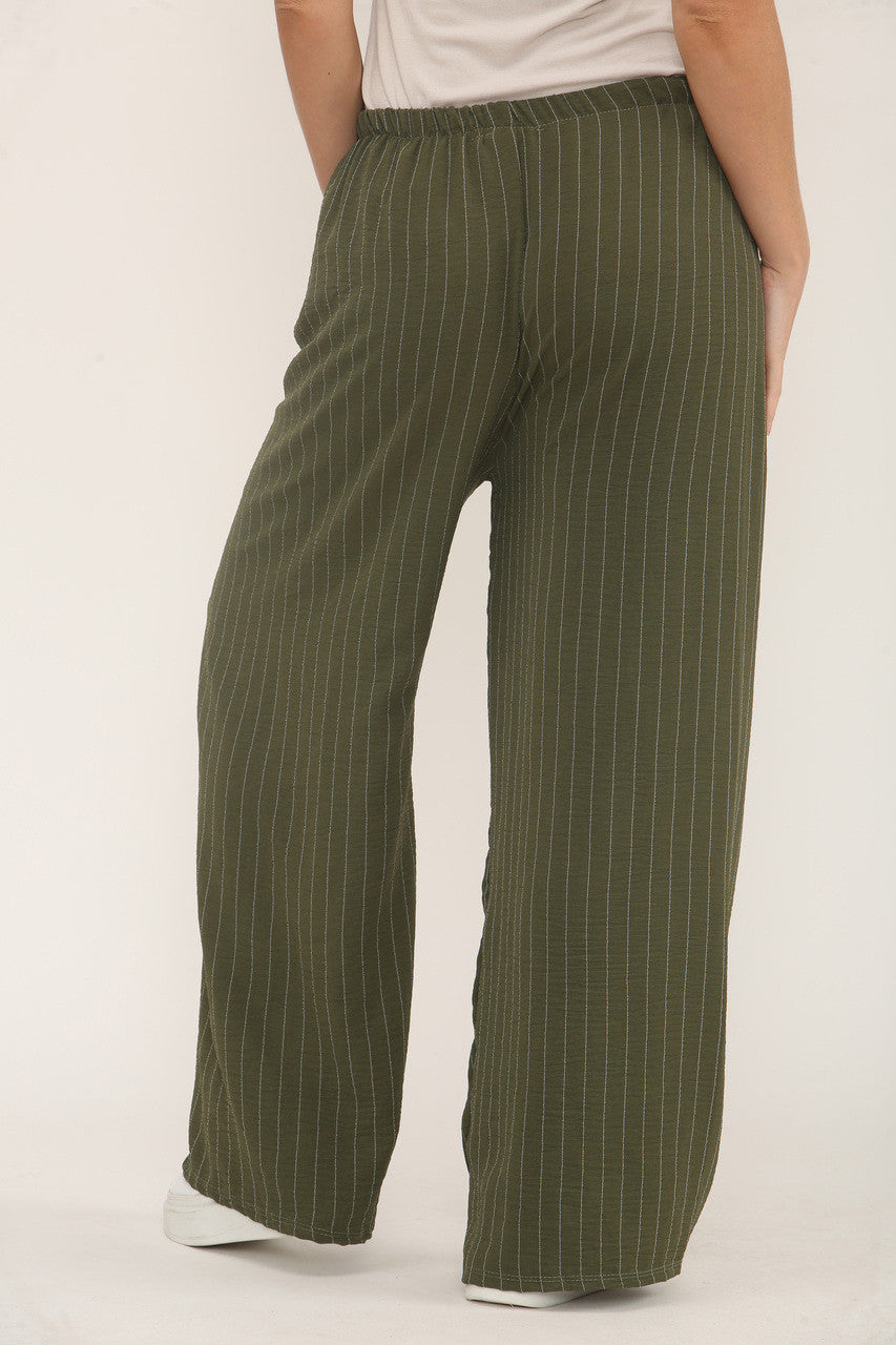 PINSTRIPE PRINT TROUSERS - KHAKI