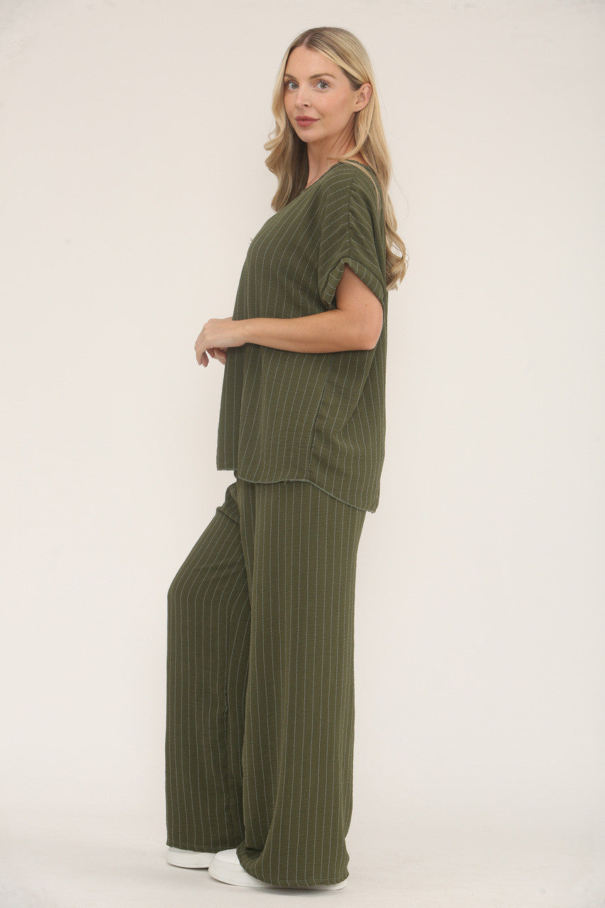 PINSTRIPE TOP EN BROEK SET - KHAKI