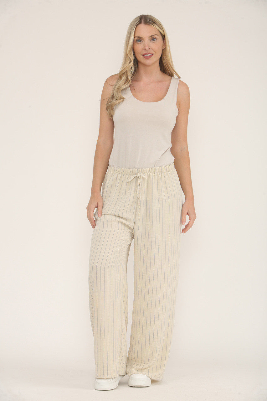 PINSTRIPE PRINT TROUSERS - BEIGE