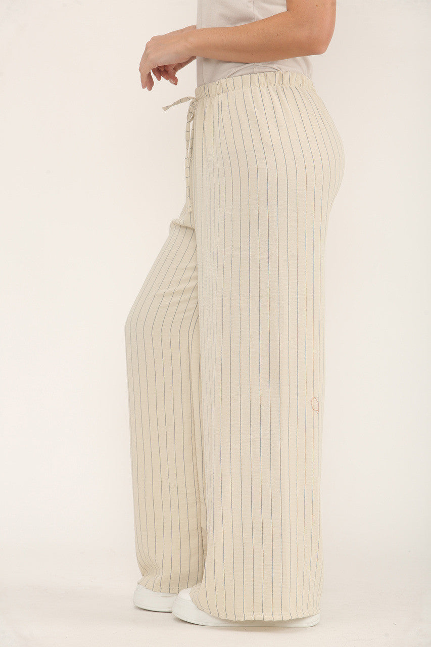 PINSTRIPE PRINT TROUSERS - BEIGE