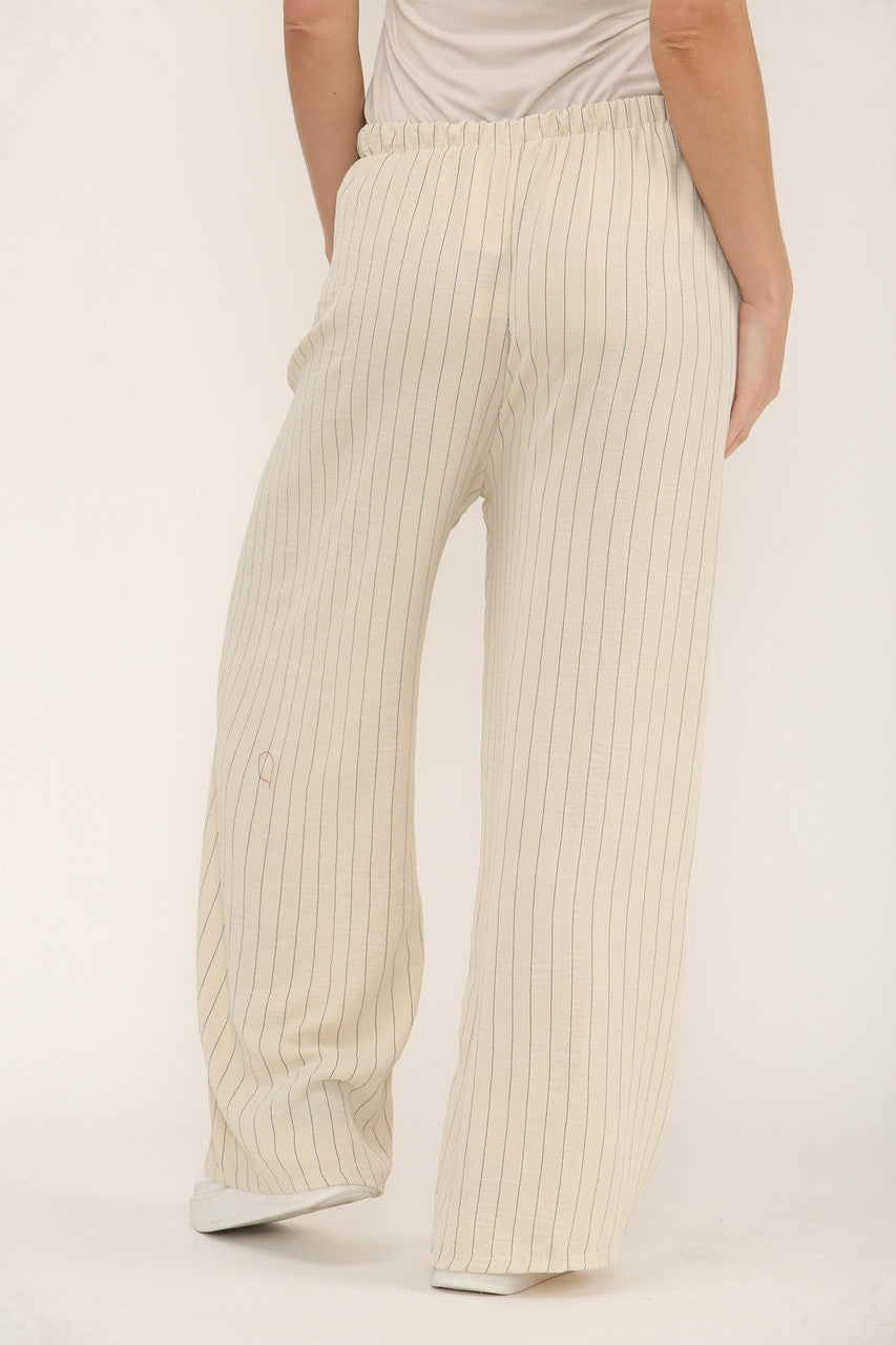 PINSTRIPE PRINT TROUSERS - BEIGE