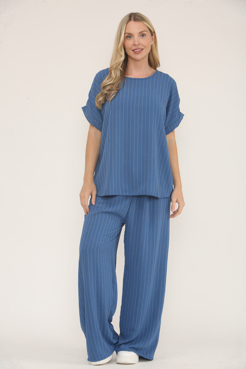 PINSTRIPE PRINT TOP - DENIM