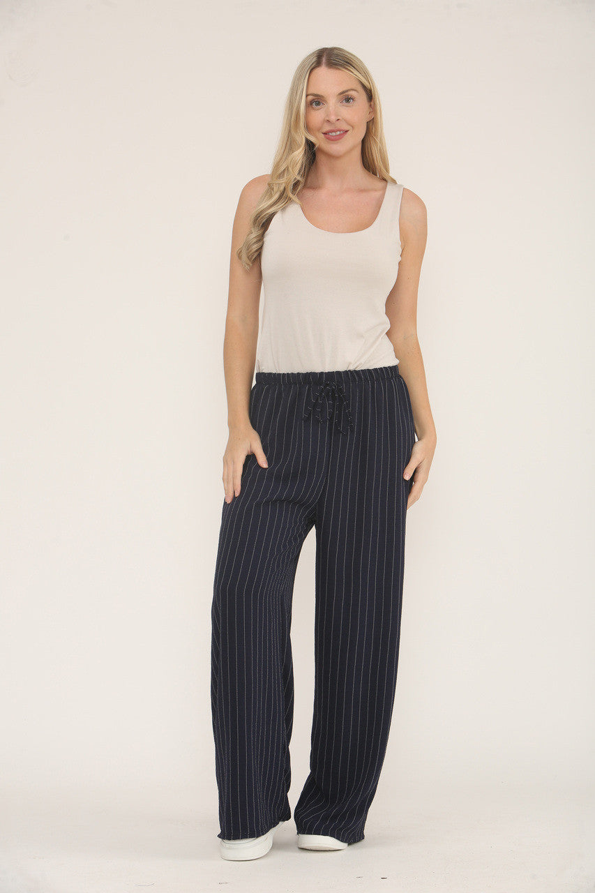 PINSTRIPE PRINT TROUSERS - NAVY