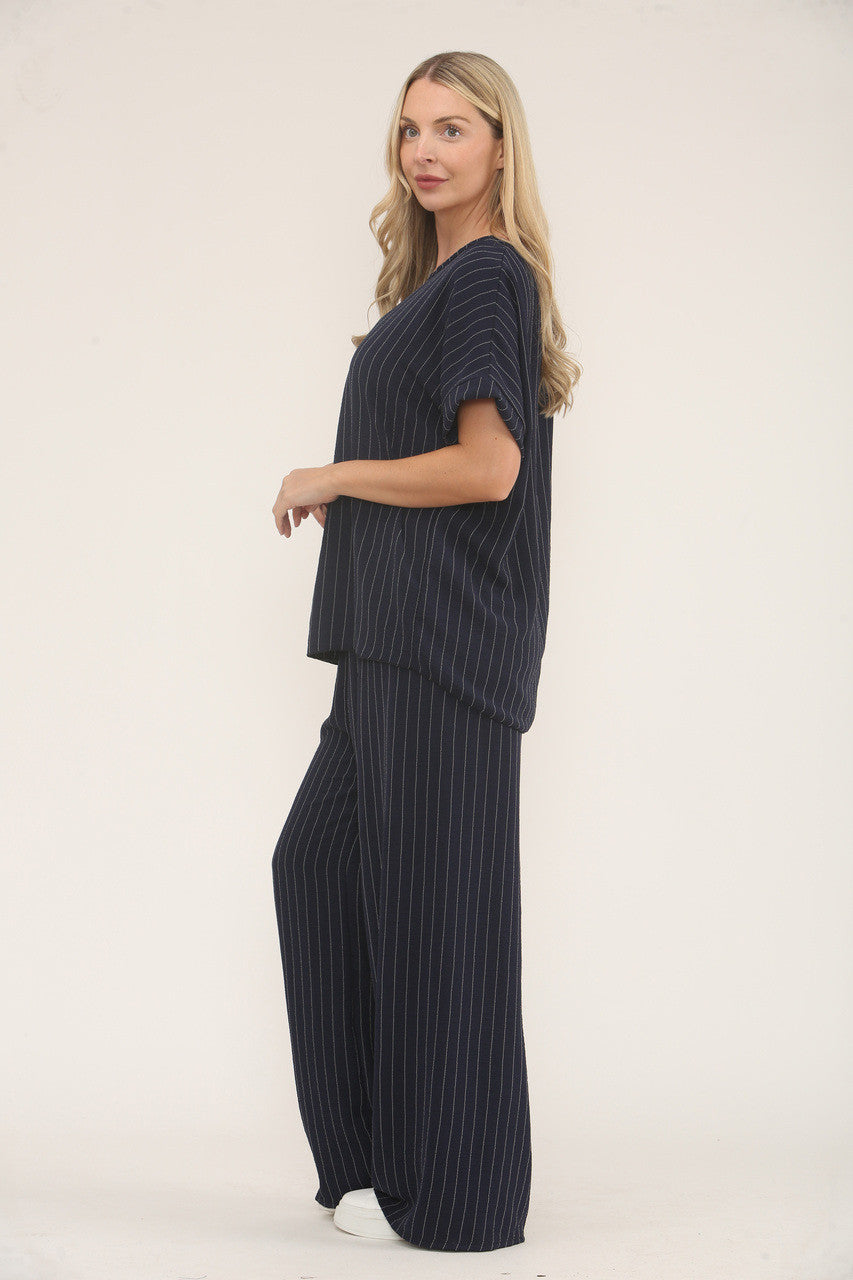 PAK VAN TOP EN BROEK MET NAAFSTREEPMOTIEF - MARINEBLAUW