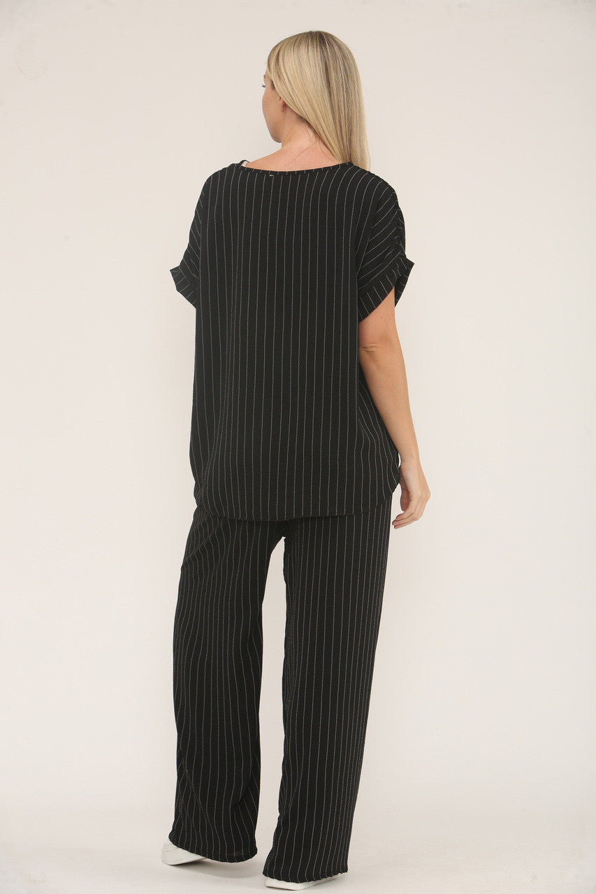 PINSTRIPE PRINT TOP EN BROEK SET - ZWART
