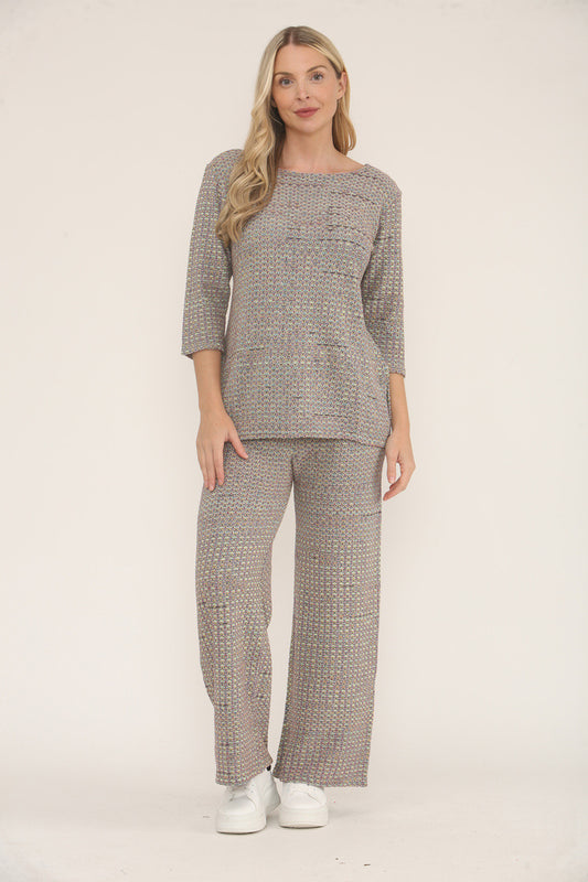 KNITTED COLOUR FLECK TOP & TROUSER SET  - NEUTRAL
