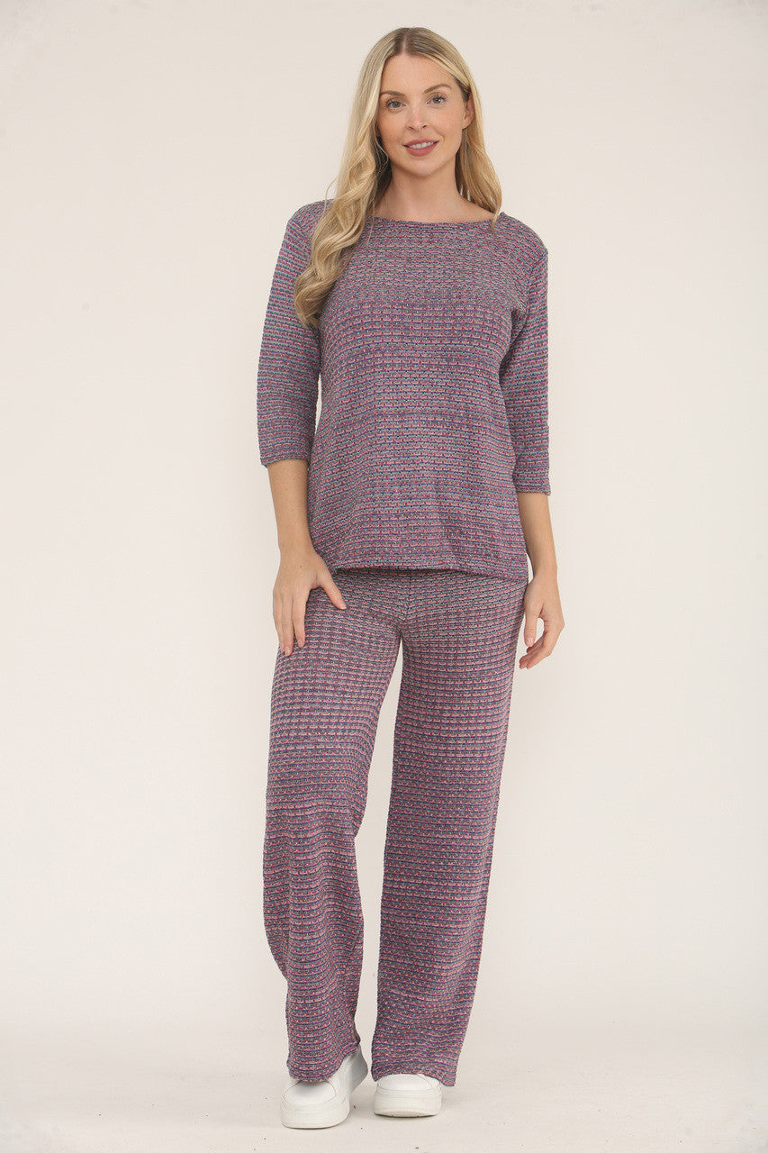 KNITTED COLOUR FLECK TOP & TROUSER SET  - PURPLE