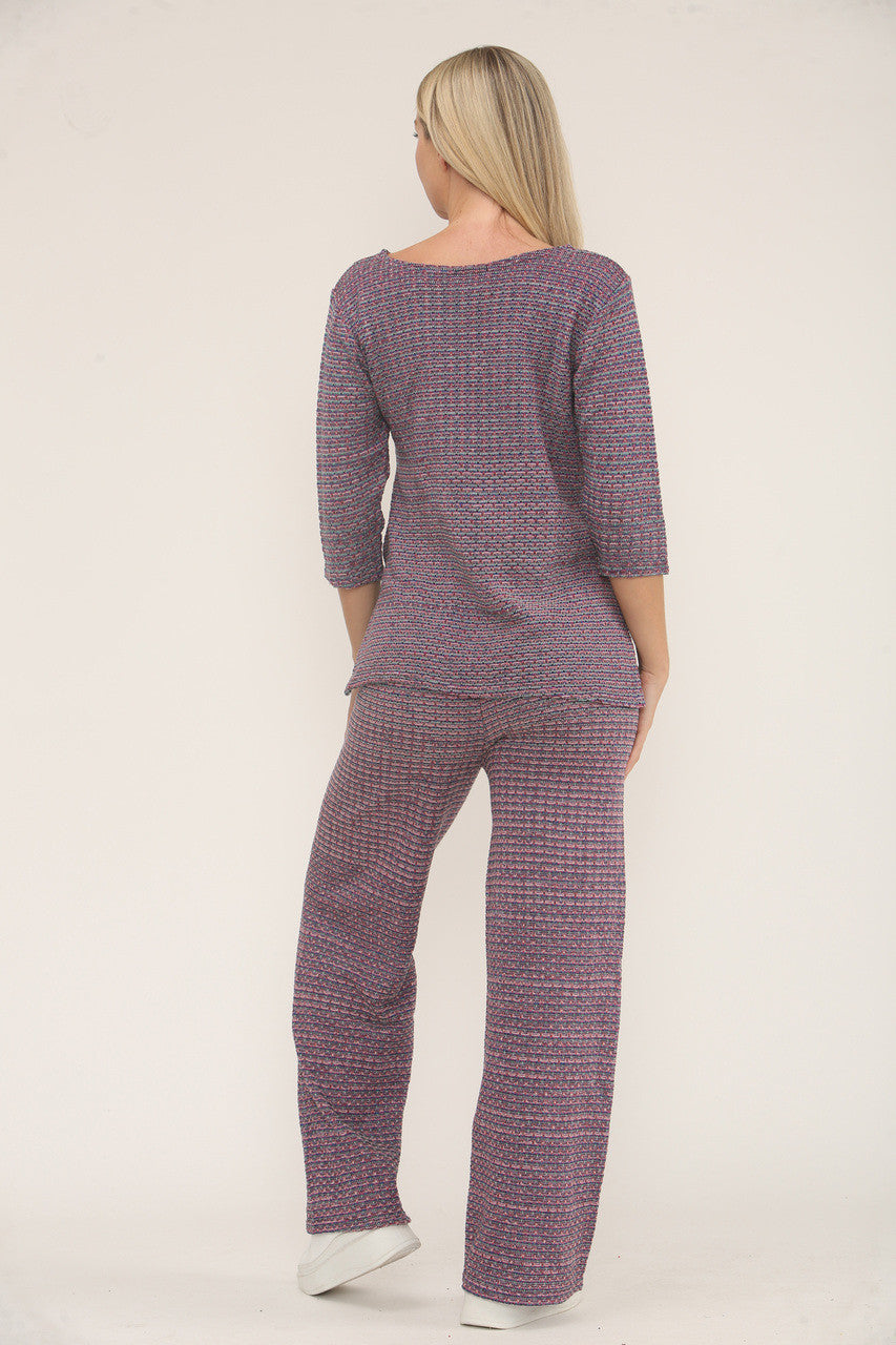 KNITTED COLOUR FLECK TOP & TROUSER SET  - PURPLE