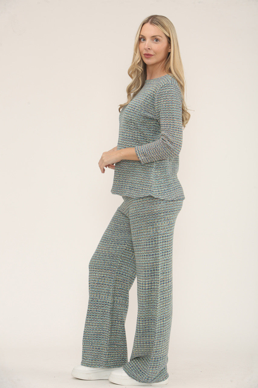 GEBREIDE TOP & BROEK SET MET KLEURVLIEGJES - BLAUW