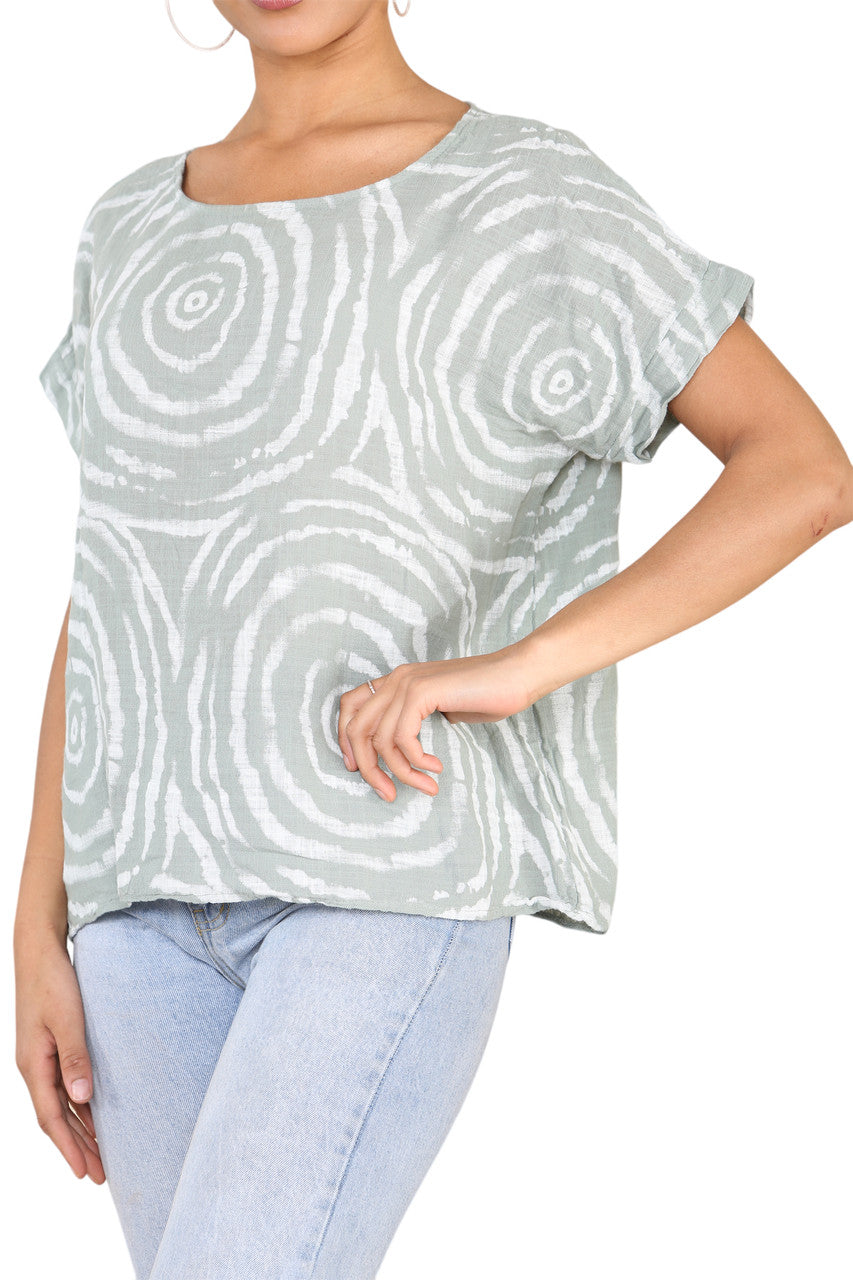 Dames Top Met 'Swirls'-print Kaki