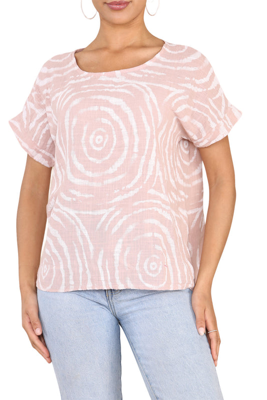 Ladies Swirls Print Top Dusty Pink