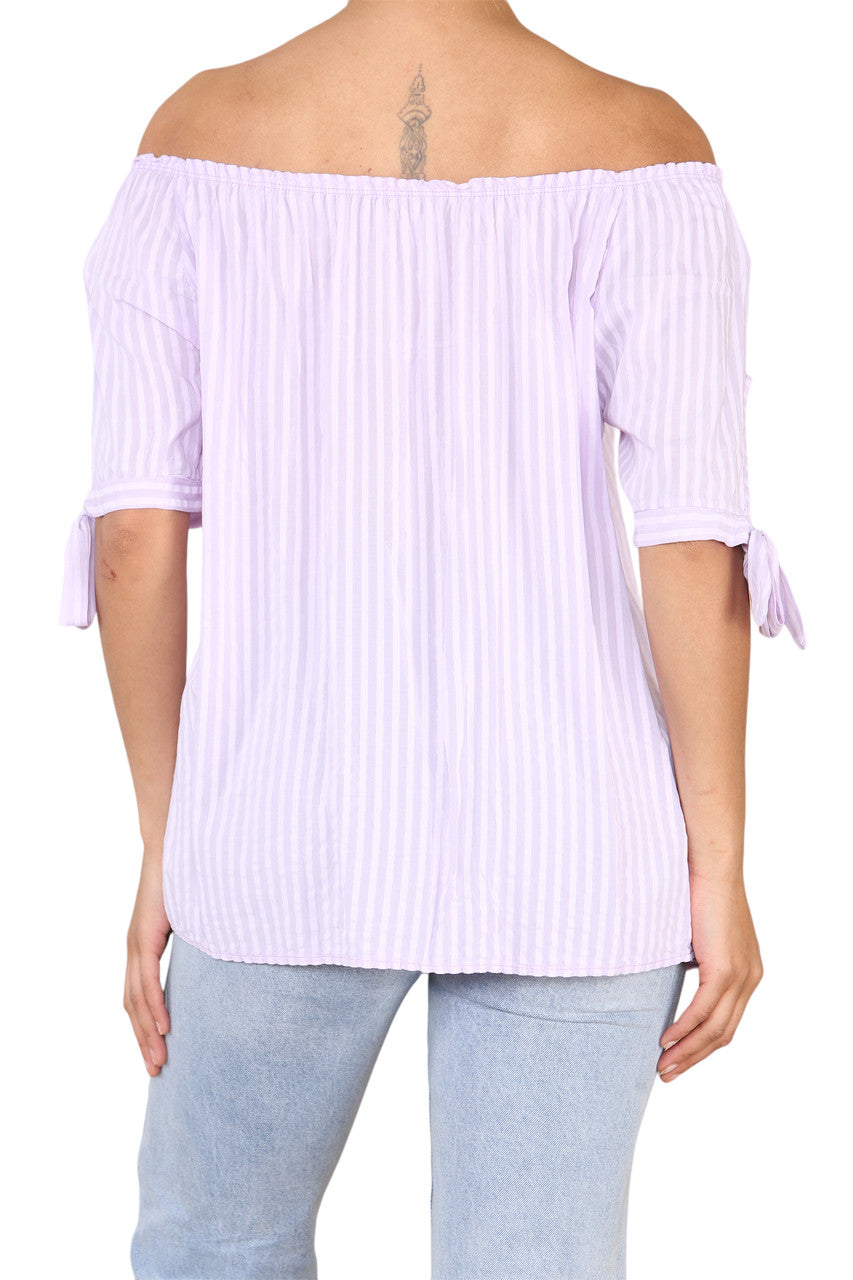 Dames Bardot Off-Shoulder Gestreepte Top Lila