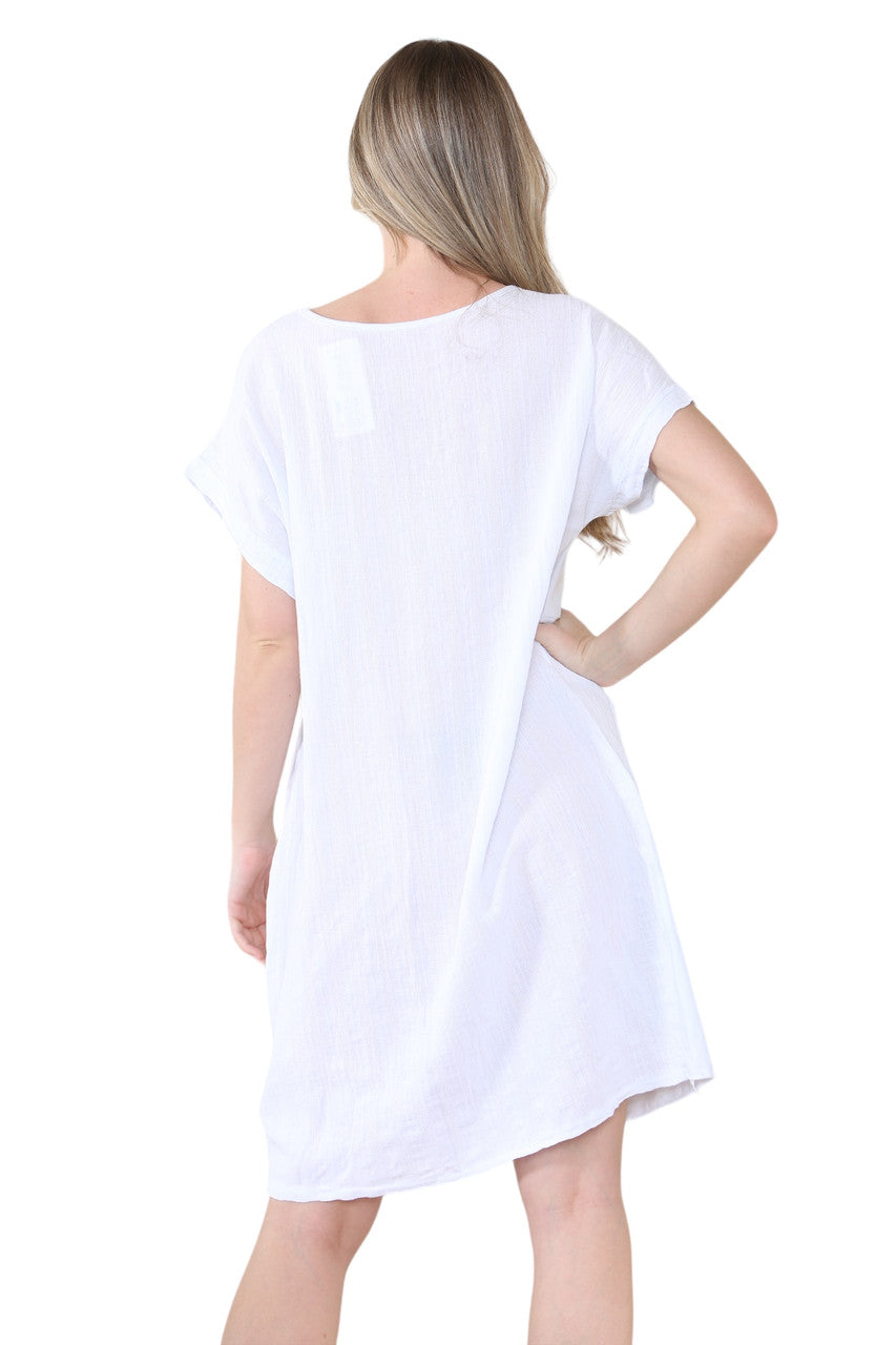 WITTE MIDI JURK MET VLINDER- EN PAARDEBLOEMPRINT