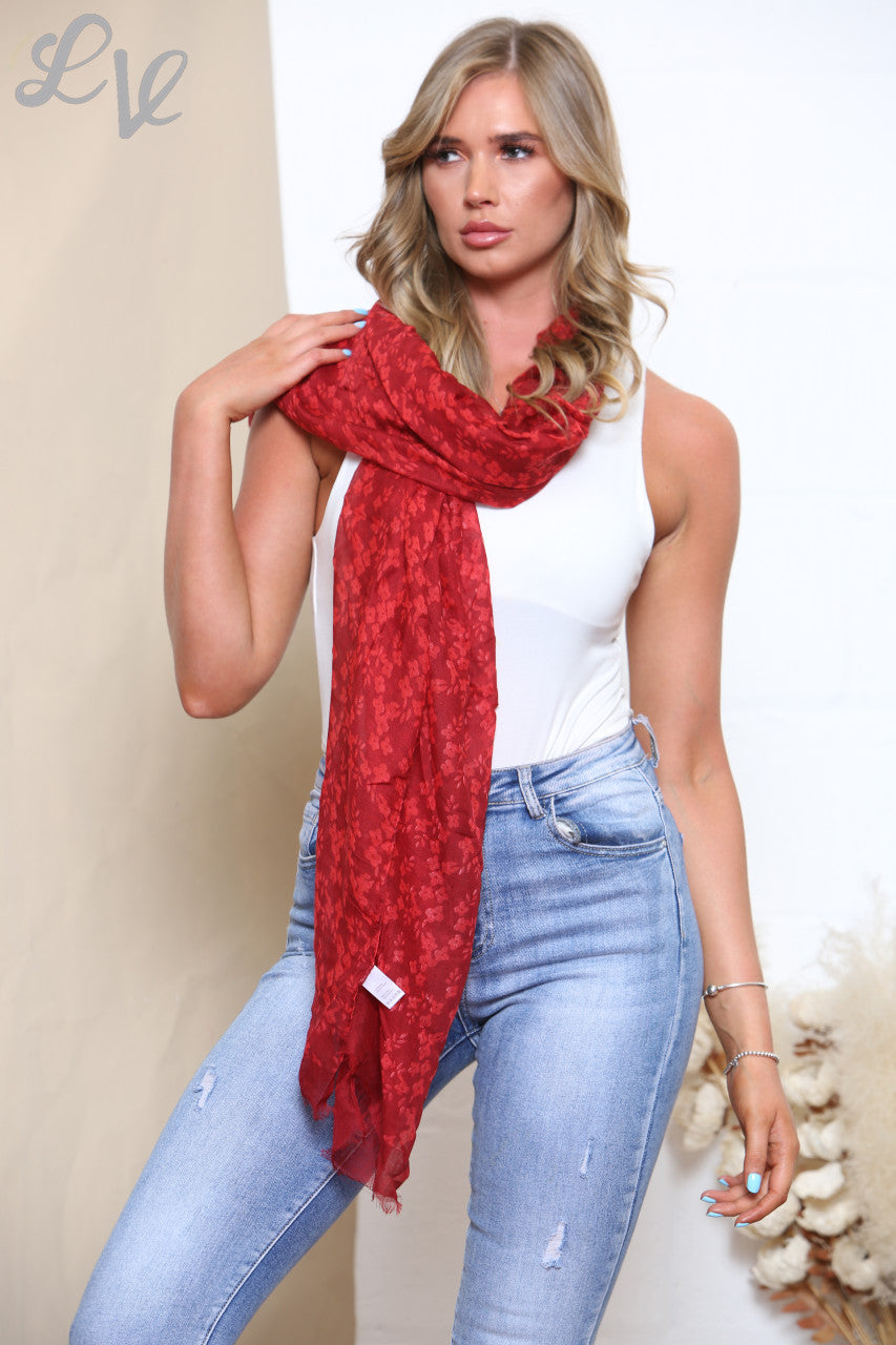 Ladies Red Floral Print Scarf