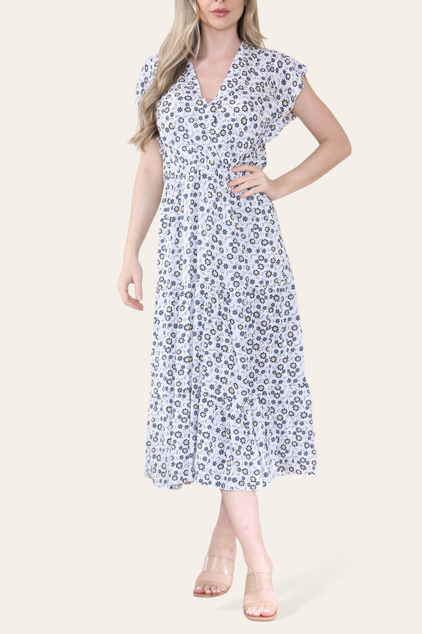 WITTE MIDI-MAXI JURK MET BLOEMENPRINT