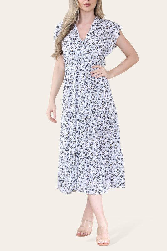 DITSY FLORAL MIDAXI DRESS WHITE