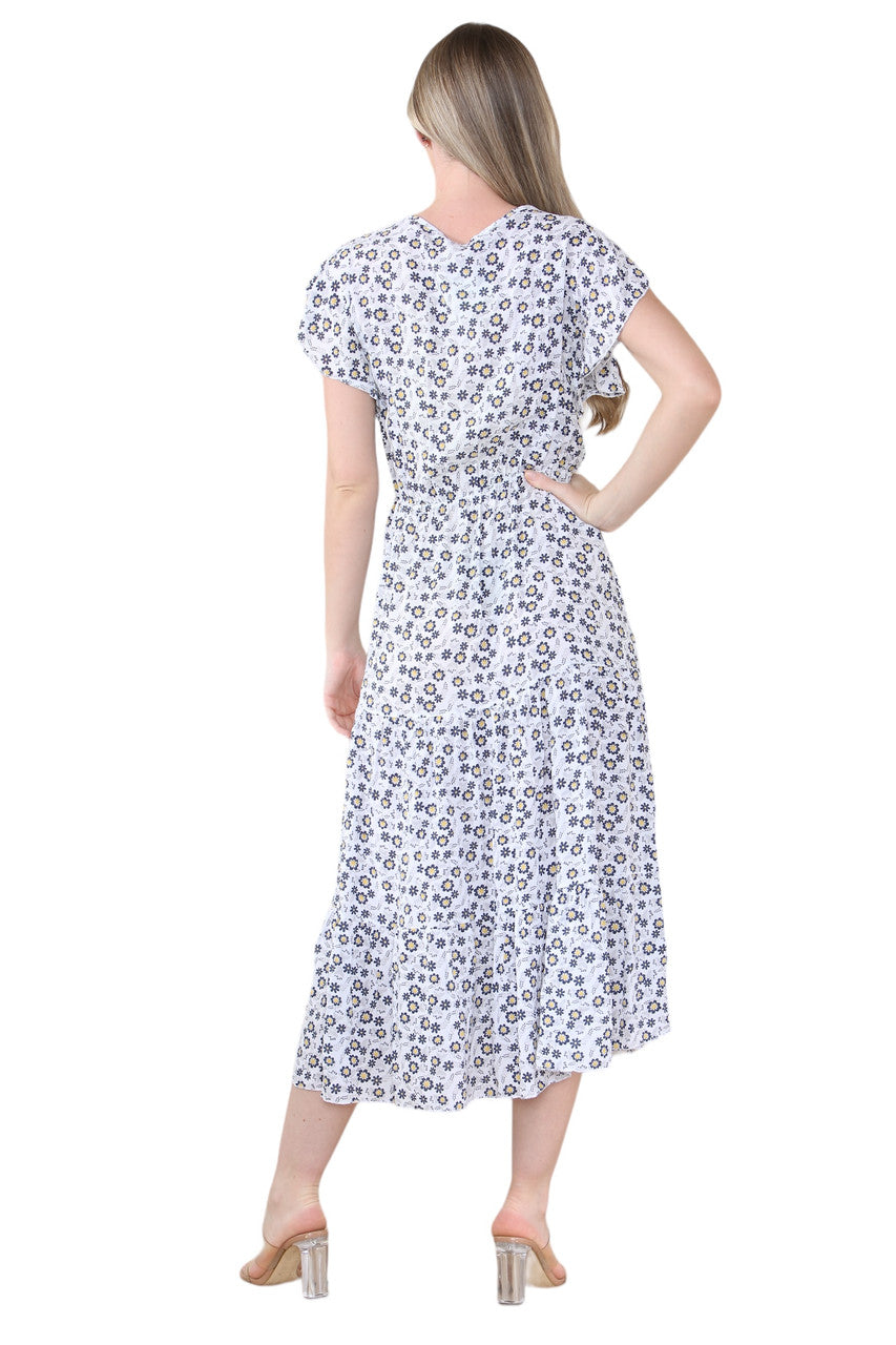 WITTE MIDI-MAXI JURK MET BLOEMENPRINT