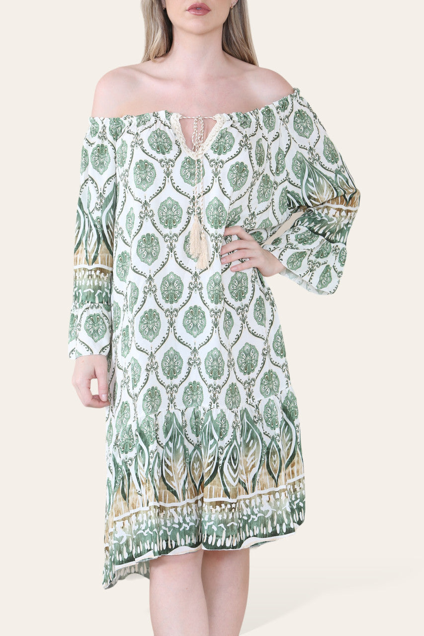 ART NOUVEAU PRINT BARDOT JURK KAKI
