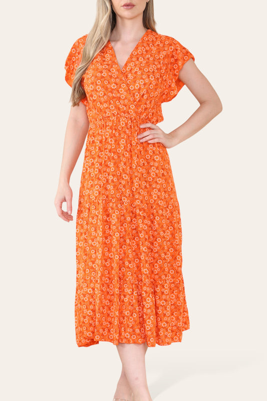 DITSY FLORAL MIDAXI DRESS ORANGE