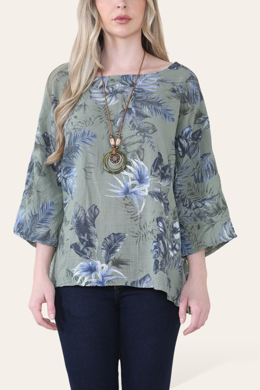 BLAD MIX PRINT TOP - KAKI