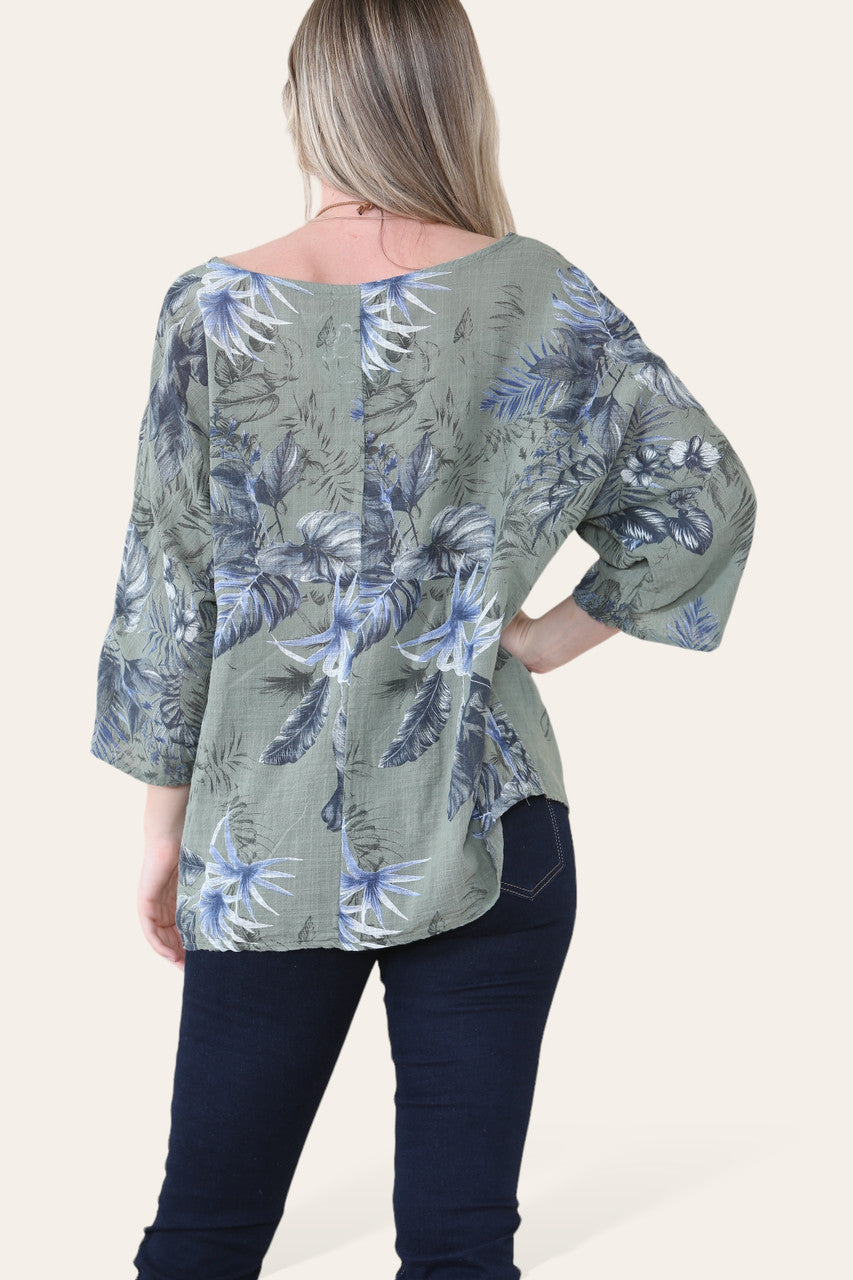 BLAD MIX PRINT TOP - KAKI