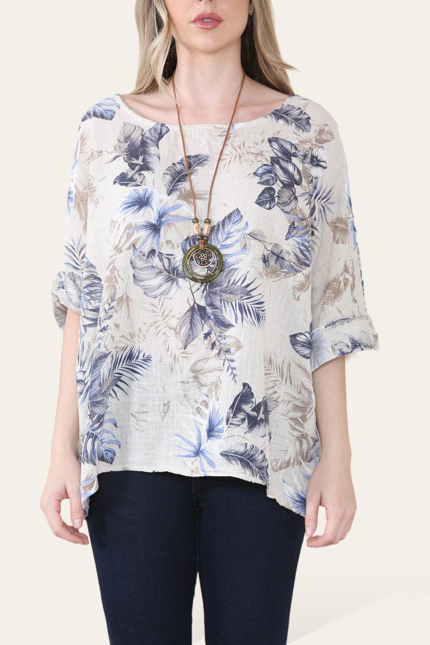 BLOUSES MET BLADERENMIXPRINT - STONE