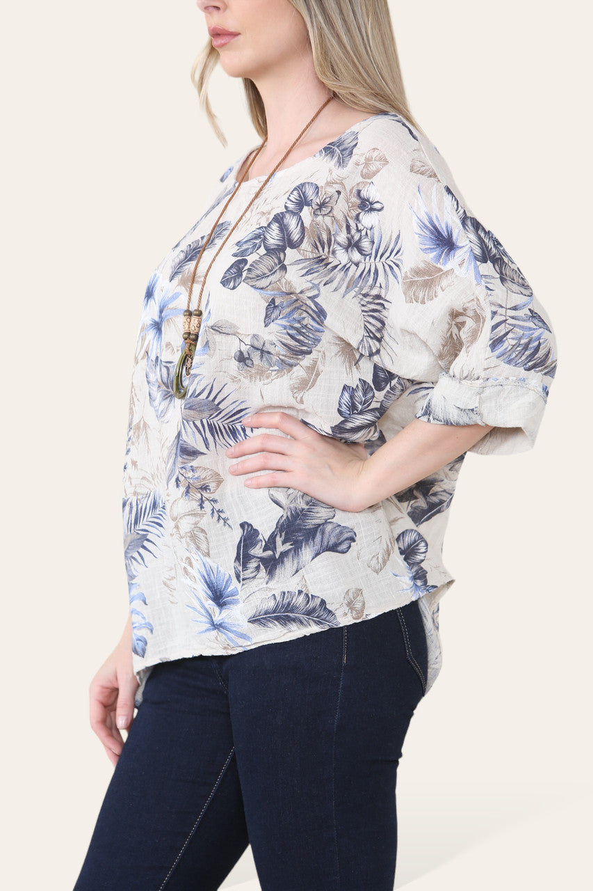 BLOUSES MET BLADERENMIXPRINT - STONE