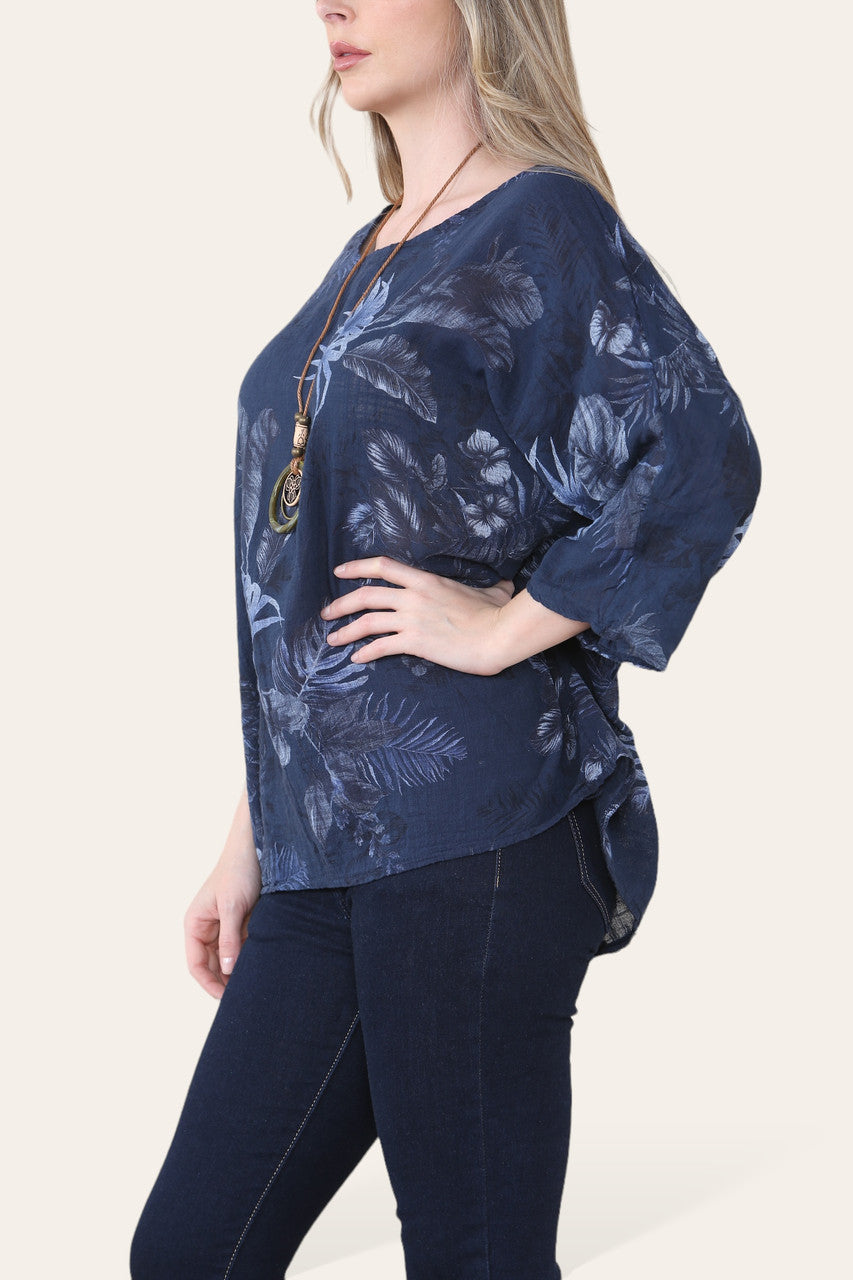 TOP MET BLADPRINT - NAVY