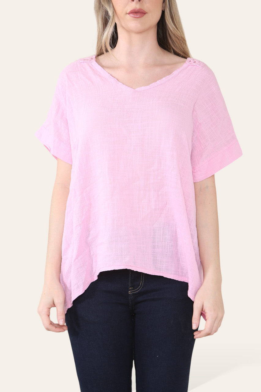 GEHAAKTE DETAIL ACHTERKANT TOP ROZE