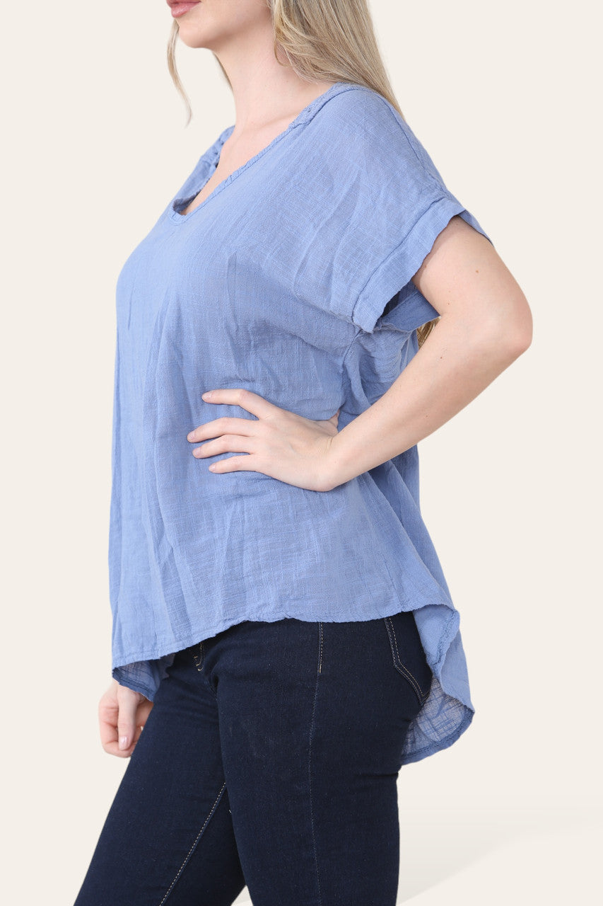CROCHET DETAIL BACK TOP DENIM