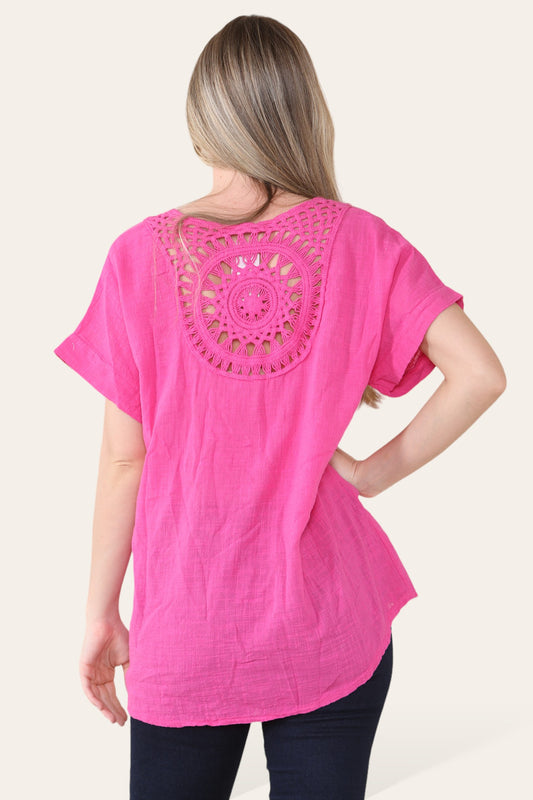CROCHET DETAIL BACK TOP CERISE