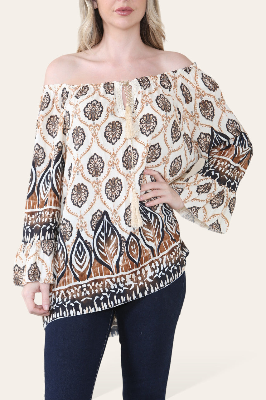 ART NOVEU PRINT BARDOT BLOUSE TOP BACK