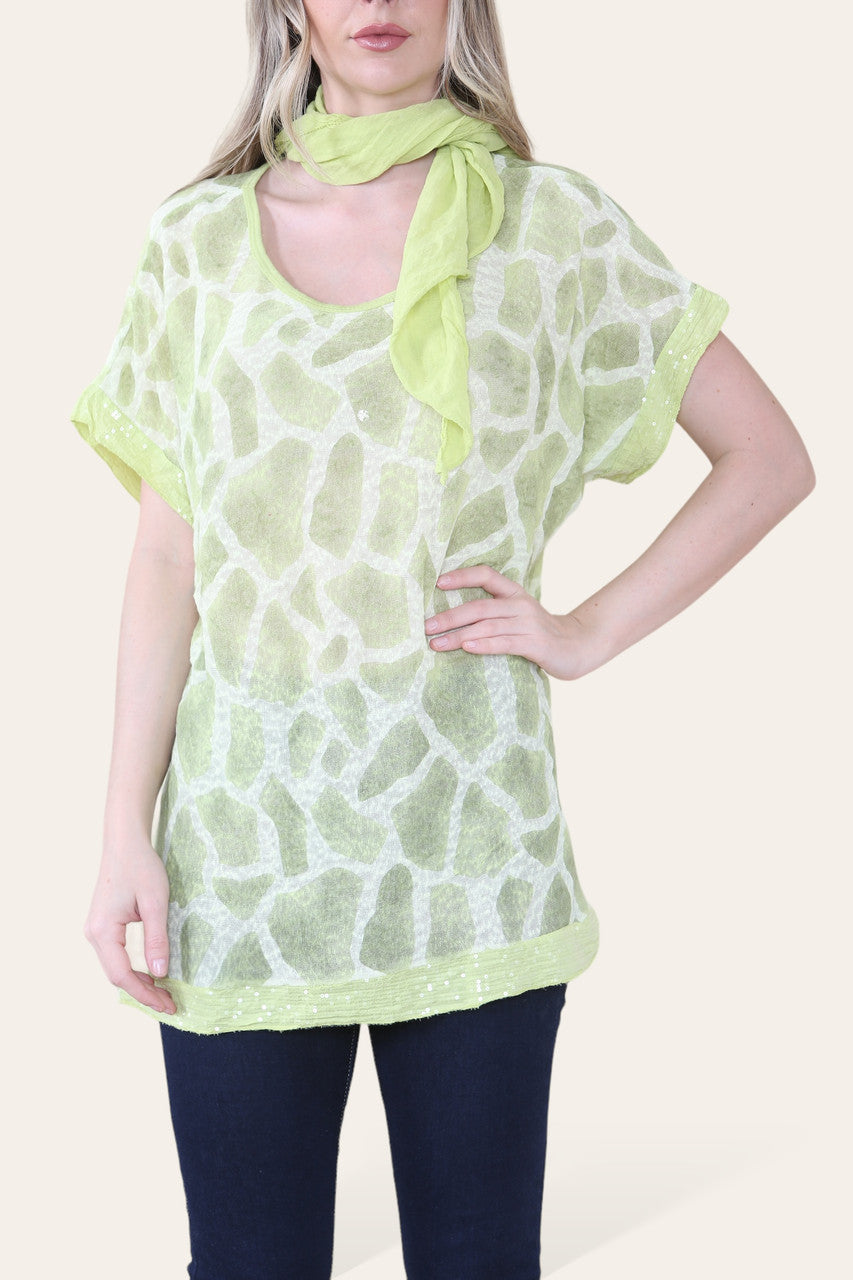 SJAALTOP MET MARMERPRINT LIME