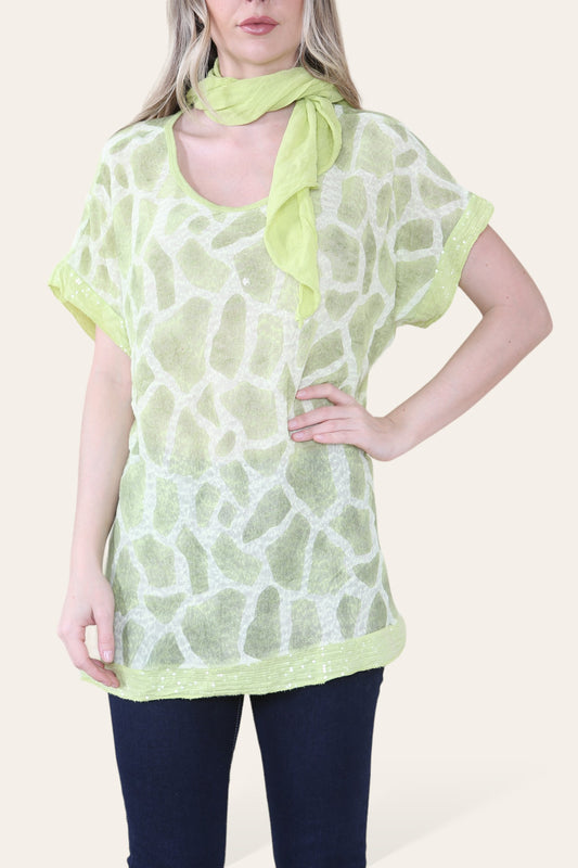 MARBLE PRINT SCARF TOP LIME