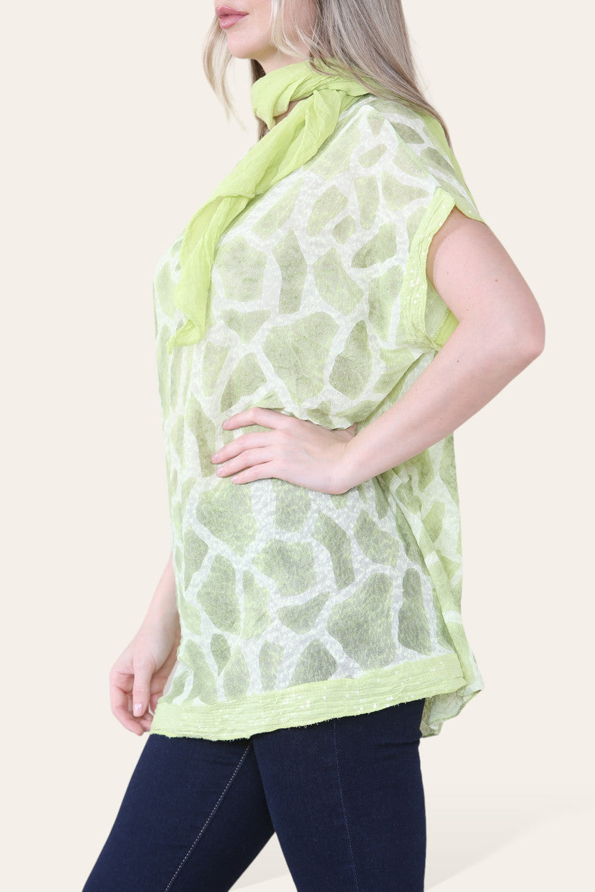 SJAALTOP MET MARMERPRINT LIME
