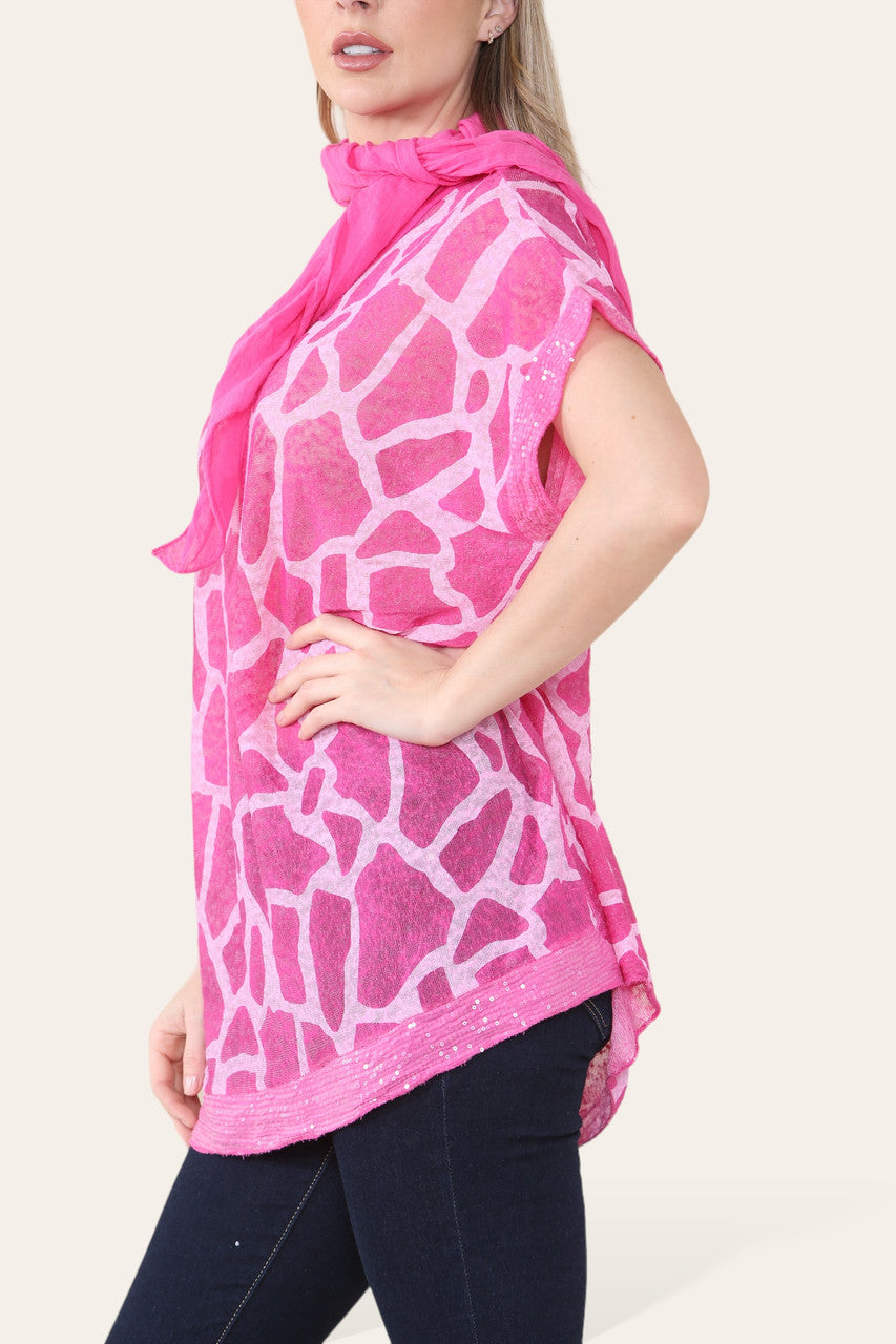 SJAALTOP MET MARMERPRINT CERISE