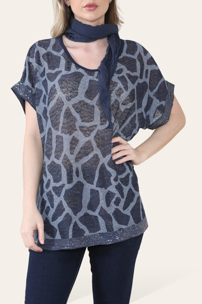 MARMERPRINT SJAALTOP MARINEBLAUW