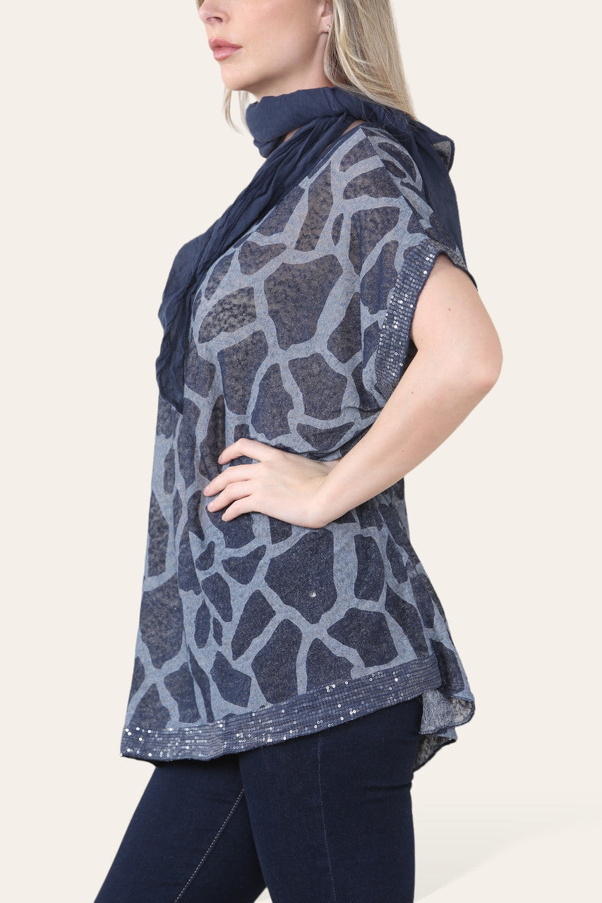 MARMERPRINT SJAALTOP MARINEBLAUW